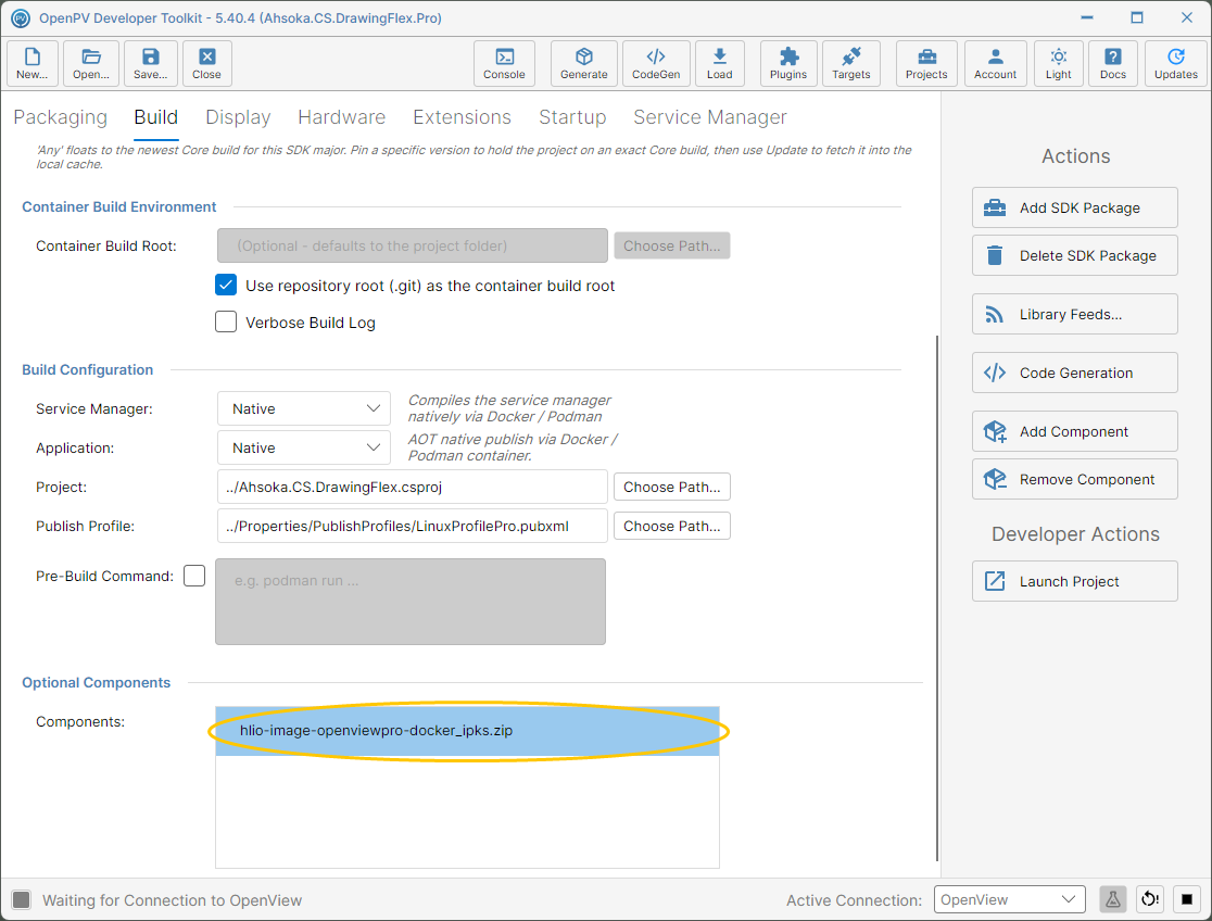 The component in the Optional Components list