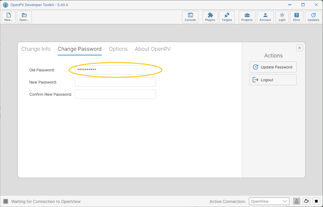 Old Password entered
