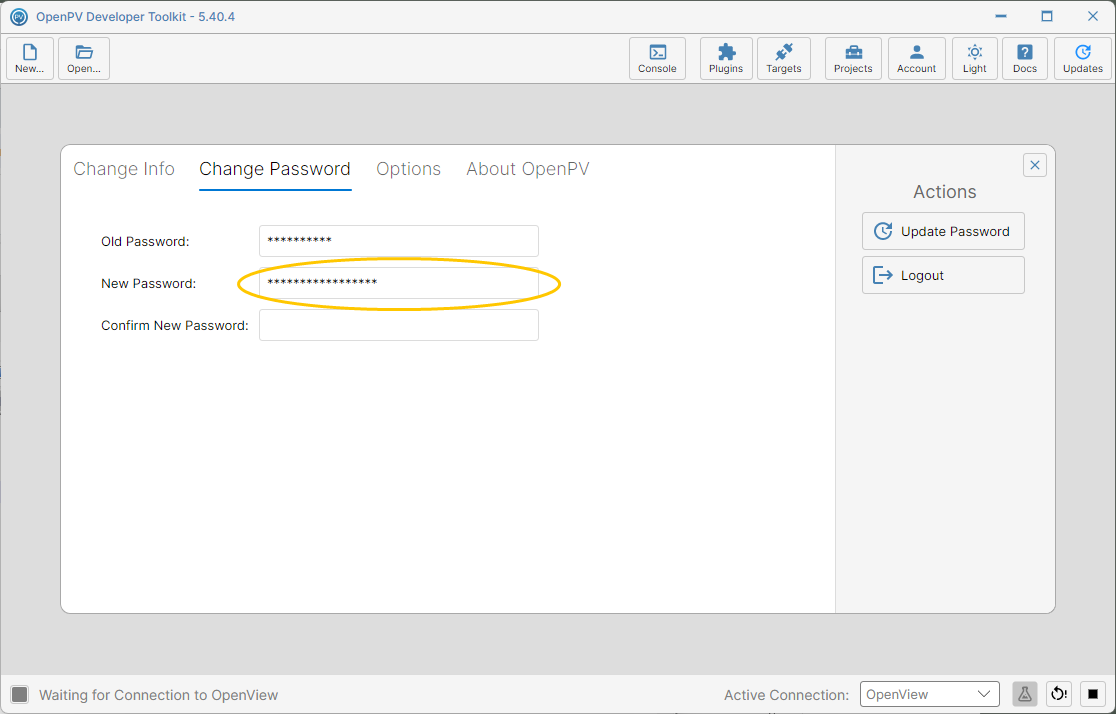 New Password entered