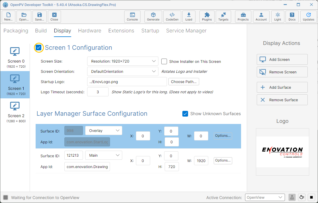 The checkbox next to Screen 1 Configuration