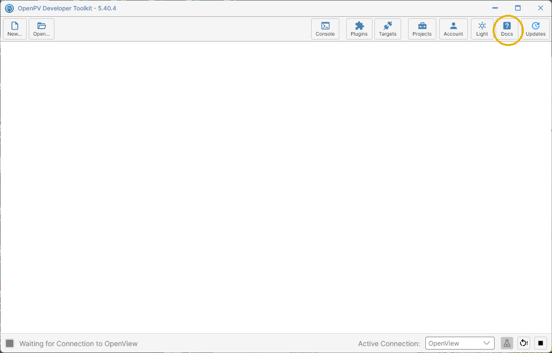 The toolkit's own window, unchanged after clicking Docs