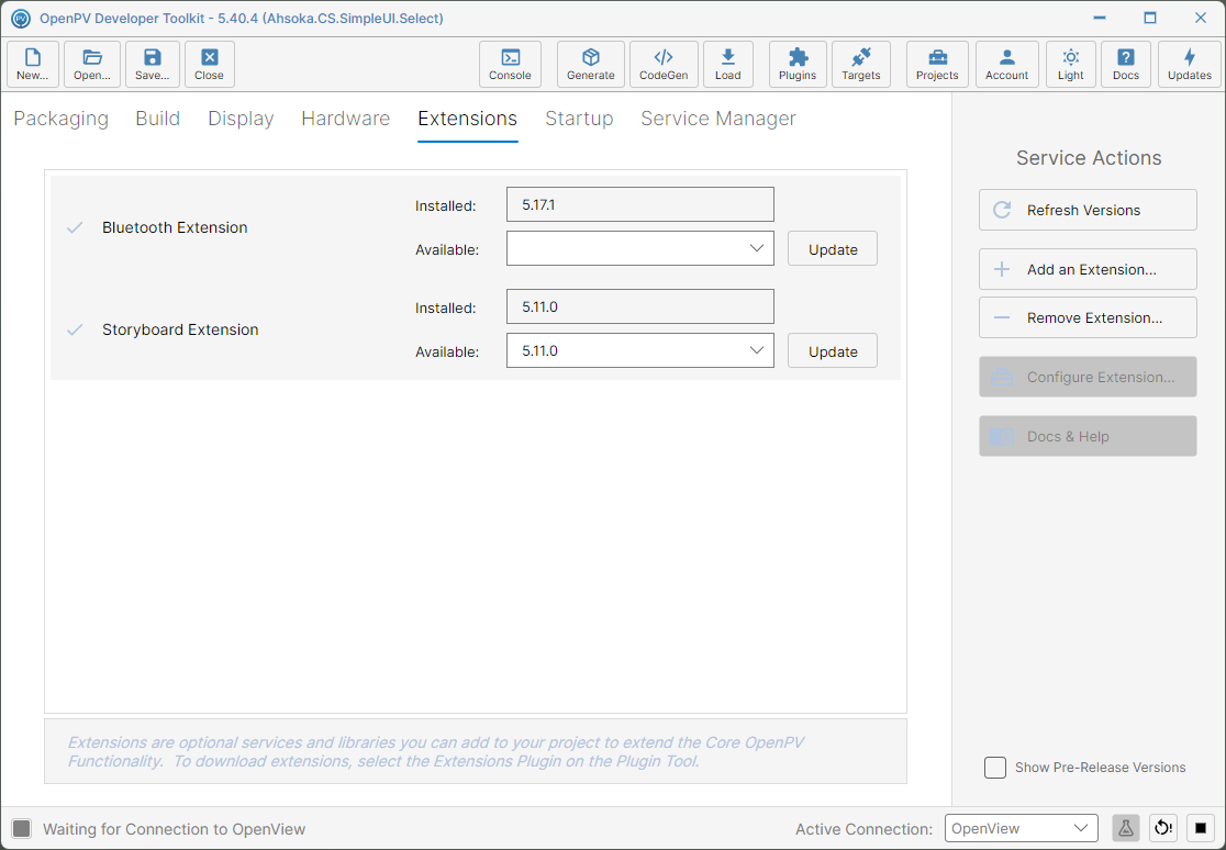 Bluetooth and Storyboard Extensions added