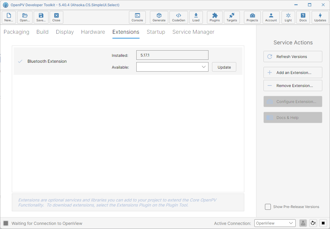 Back to just Bluetooth Extension after removing Storyboard