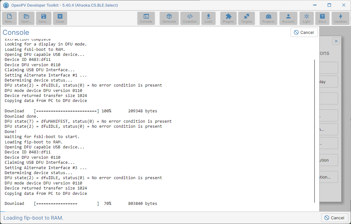 Console output while a firmware partition is being written