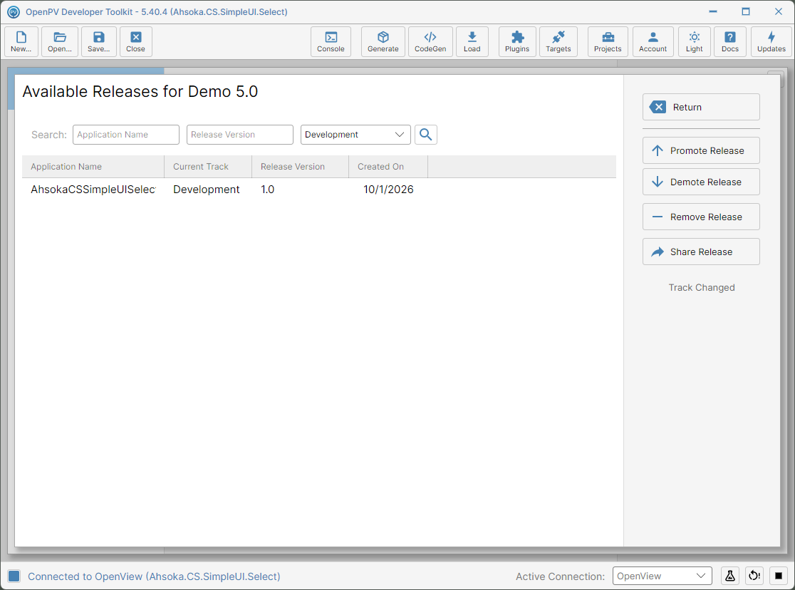 The release demoted to the Development track