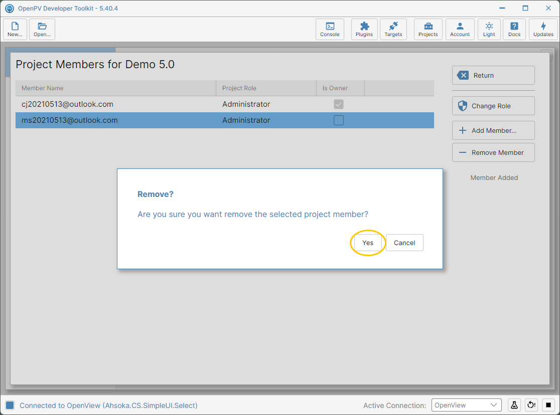 The Remove? confirmation dialog