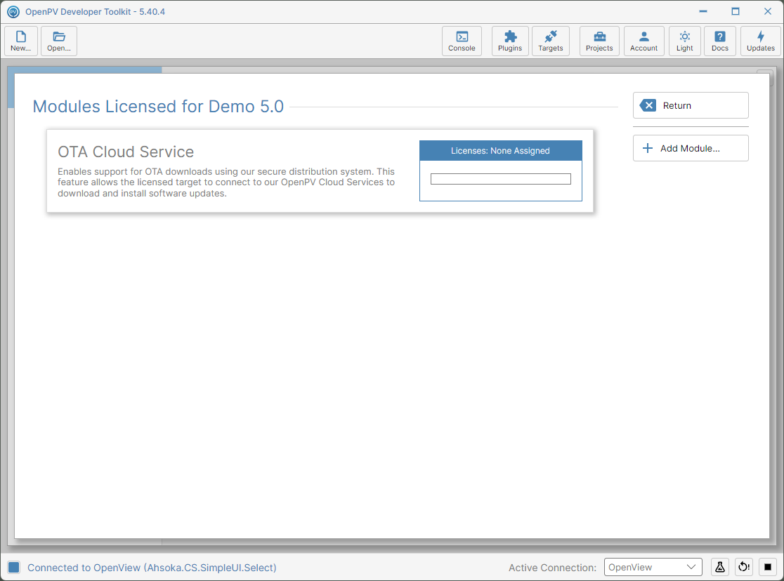 OTA Cloud Service enabled for the project