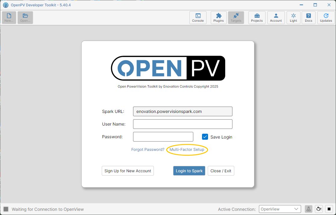 The Multi-Factor Setup link on the sign-in screen