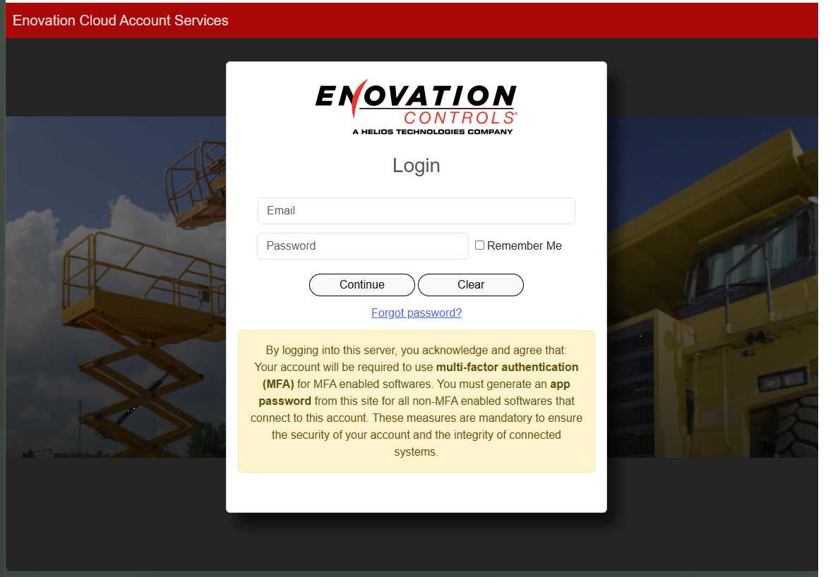 The Enovation Cloud Account Services login page, opened in your browser