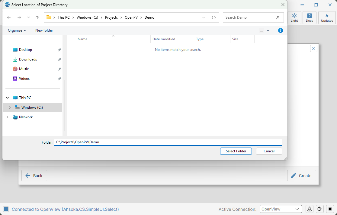 Choosing where to save the project