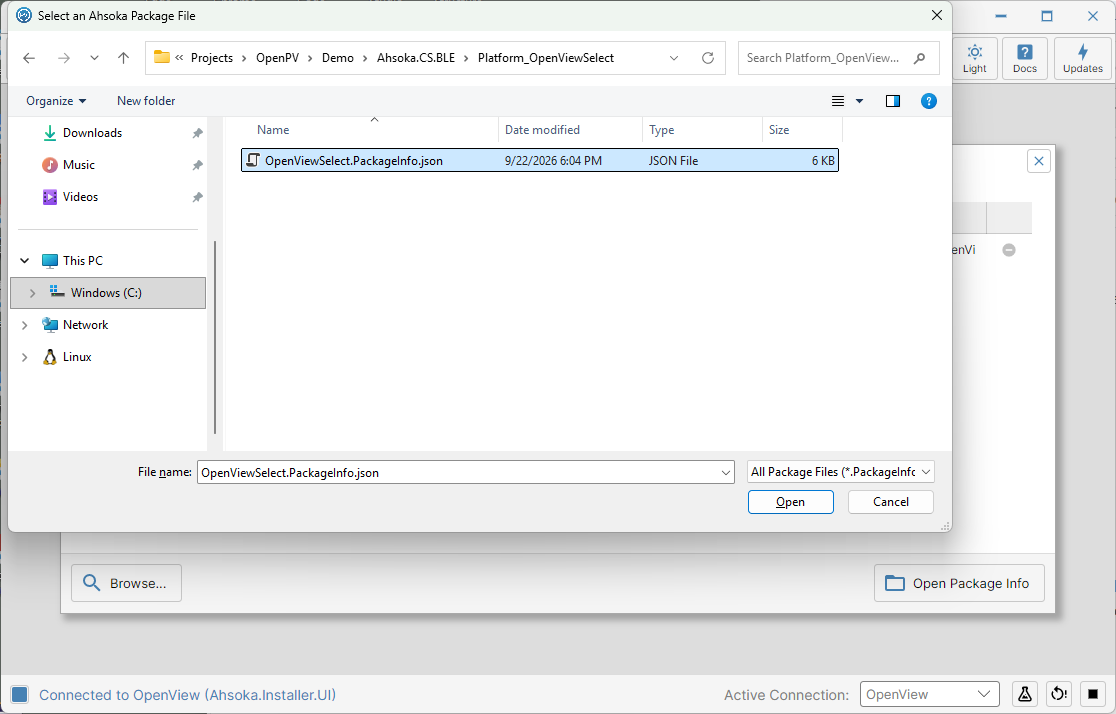 The package file selected