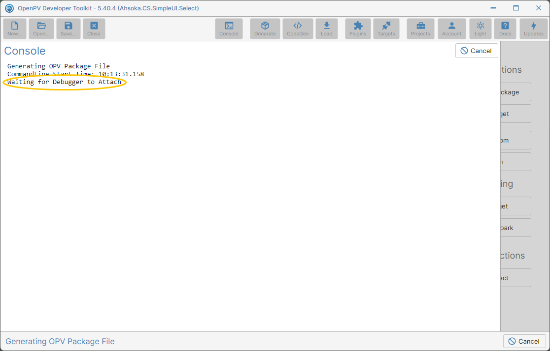 The CLI waiting for a debugger