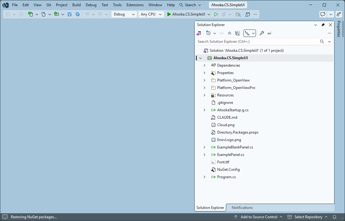 Visual Studio opened on the project's solution