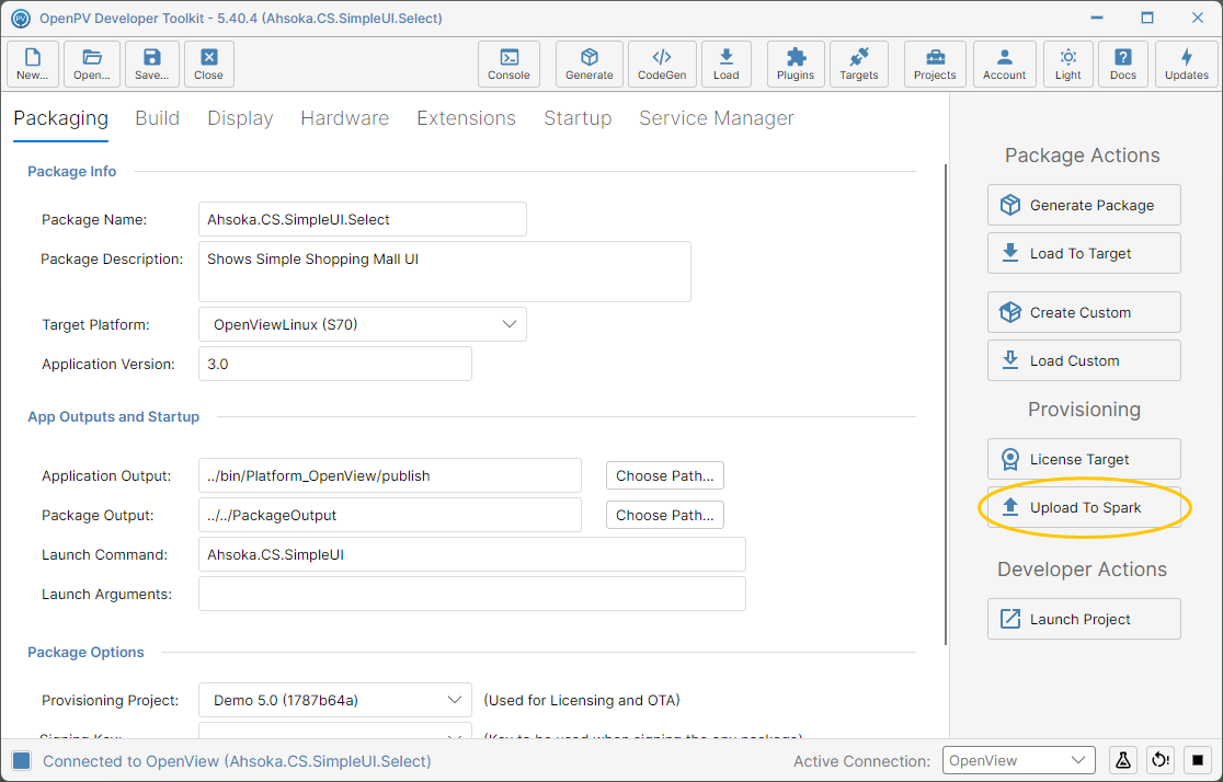 The Upload To Spark button