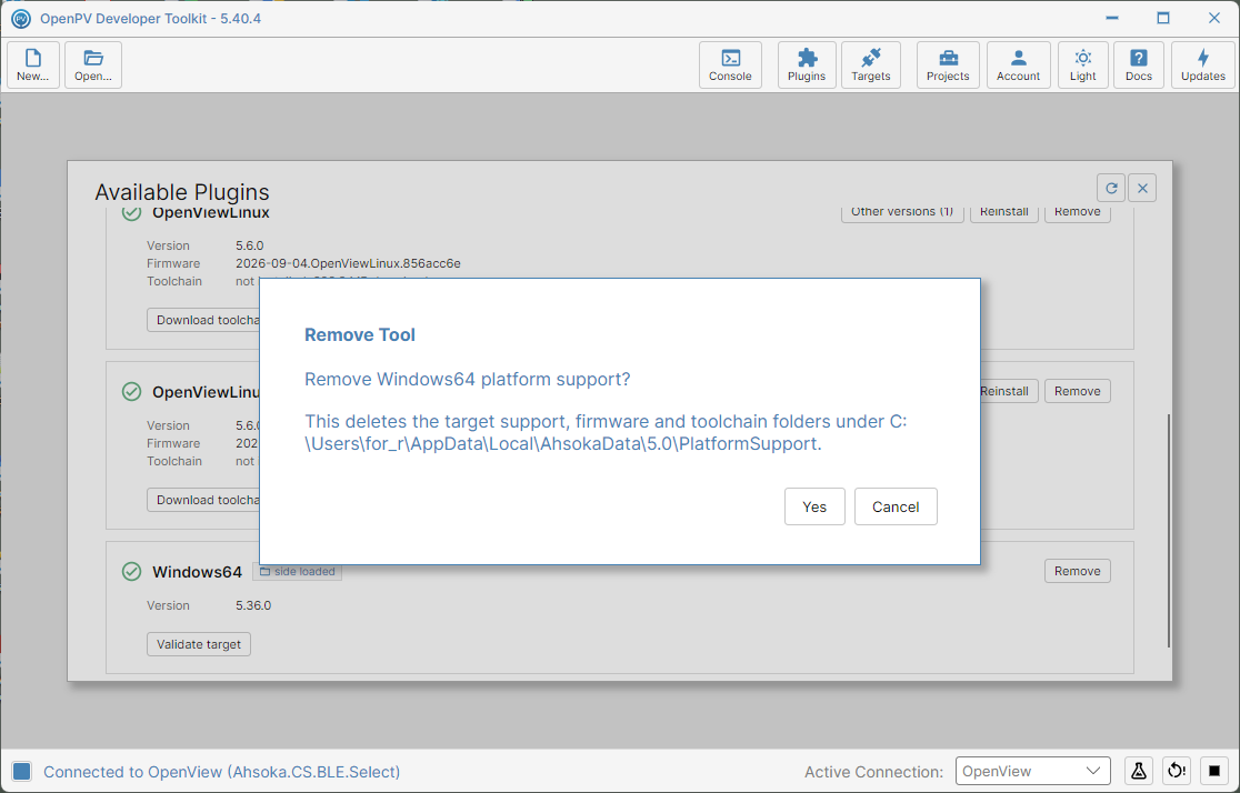 The Remove Tool confirmation dialog