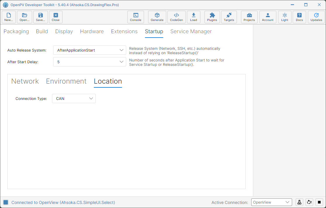 CAN selected, with the serial settings hidden