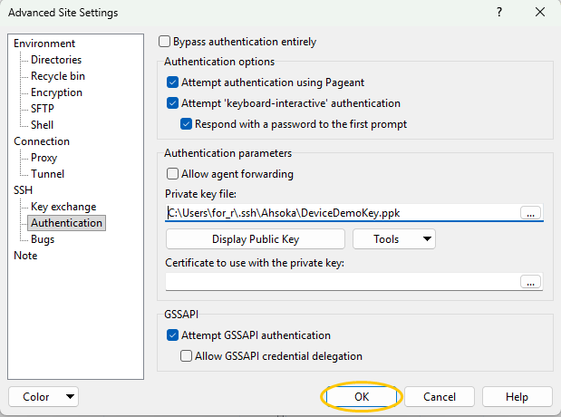 Private key file set to DeviceDemoKey.ppk