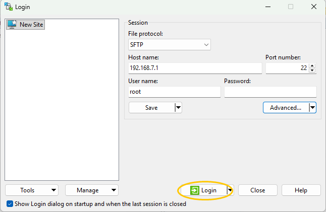 Back in the Login dialog, ready to log in with the key