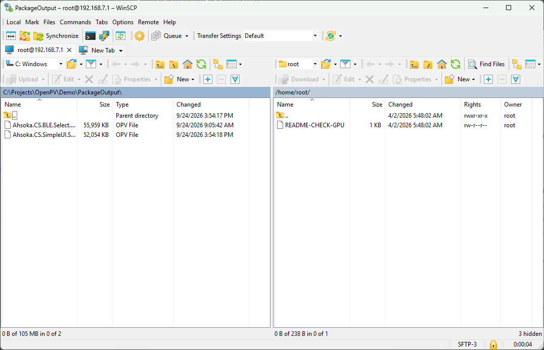 WinSCP connected to the locked display with DeviceDemoKey