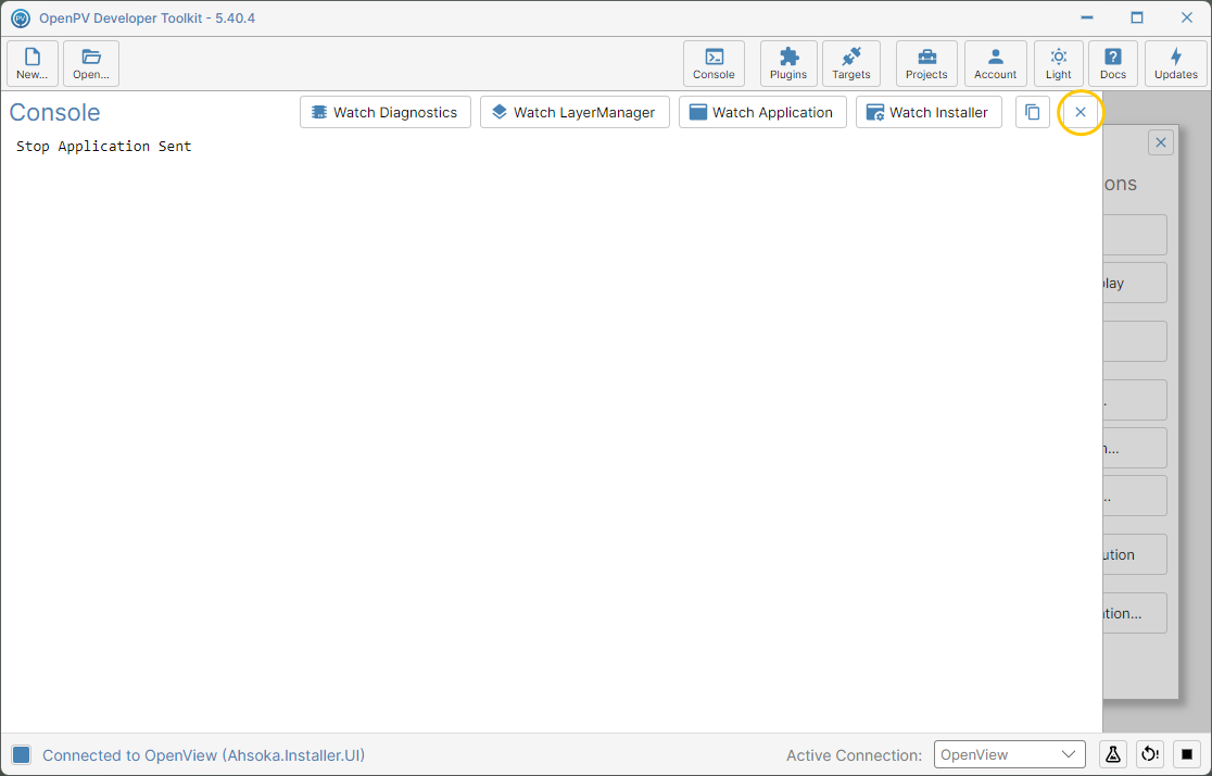 The Console after stopping the application