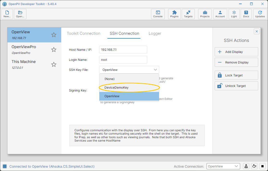 Reselecting DeviceDemoKey