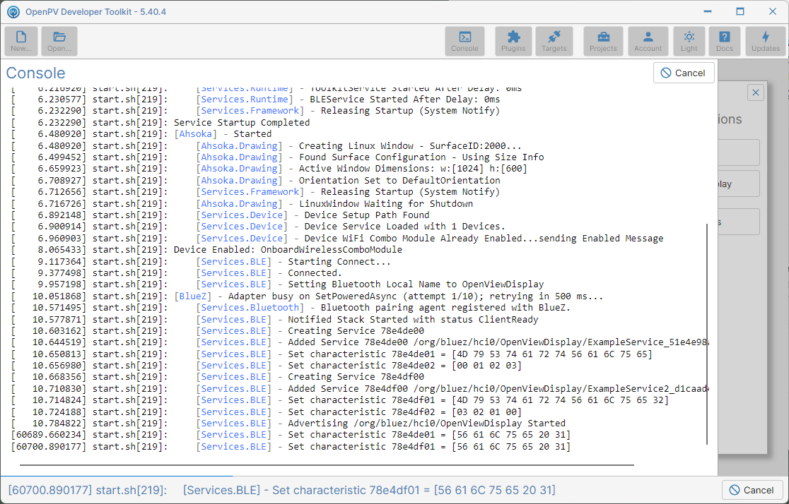 Watch Application streaming the device's live log in Console