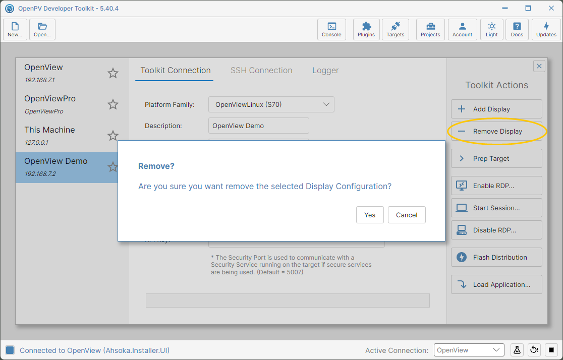 The Remove confirmation dialog