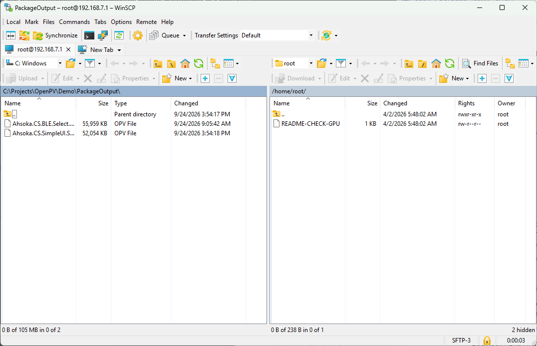 WinSCP connected to the display over SSH