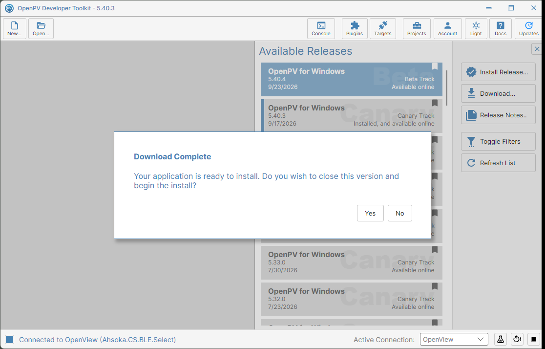The Download Complete confirmation dialog