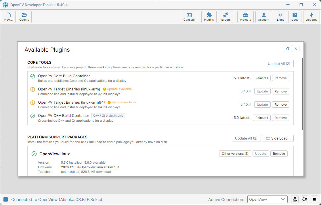 Back up and running at the new version, on the Available Plugins panel