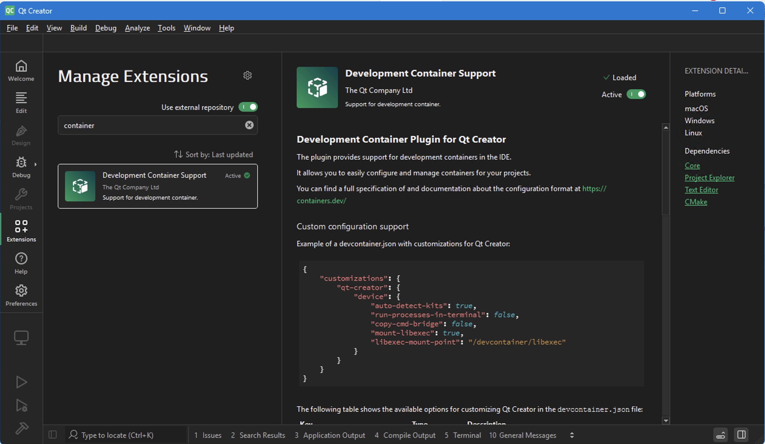 Enable the Development Containers plugin